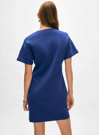 White + Warren Superfine Organic Cotton Dress in sapphire - women's dress - detail view