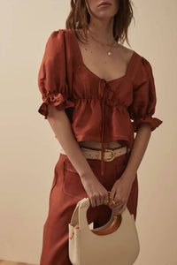 Sancia Lillian Shirred Flare Cuff Top in sienna - women's shirt - view 4