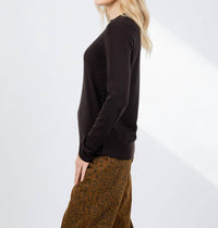REPEAT cashmere Wool Blend Crew Top in dark brown - women's long sleeve top - alternate view