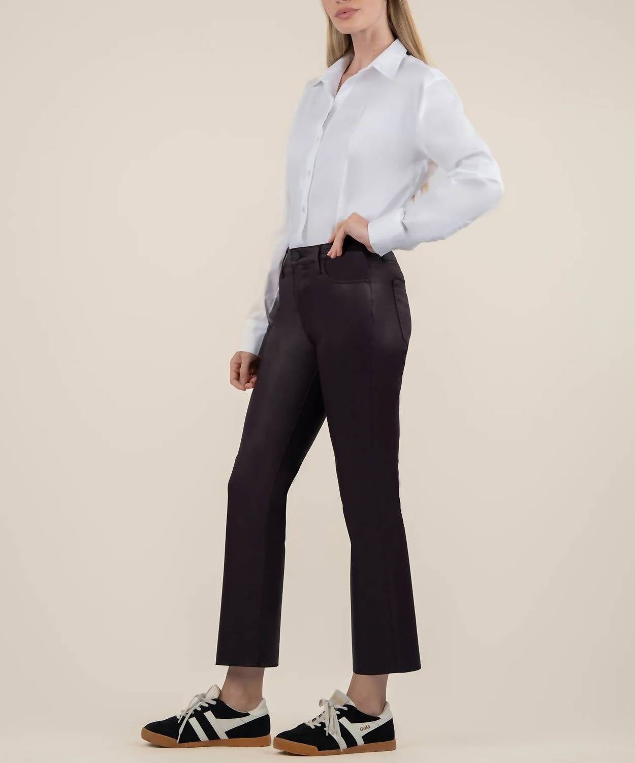 KUT FROM THE KLOTH Kelsey High Rise Raw Hem Ankle Flare Jeans in sangria - women's jeans - alternate view