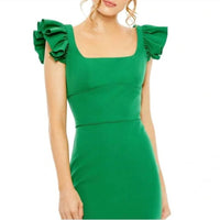 Ieena For Mac Duggal - Ruffle Cap Sleeve Open Back Column Gown