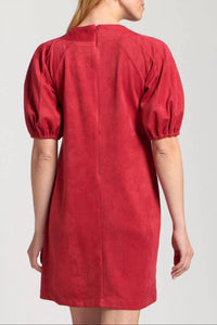Apny - Vegan Suede Lace-up Puff Sleeved Dress