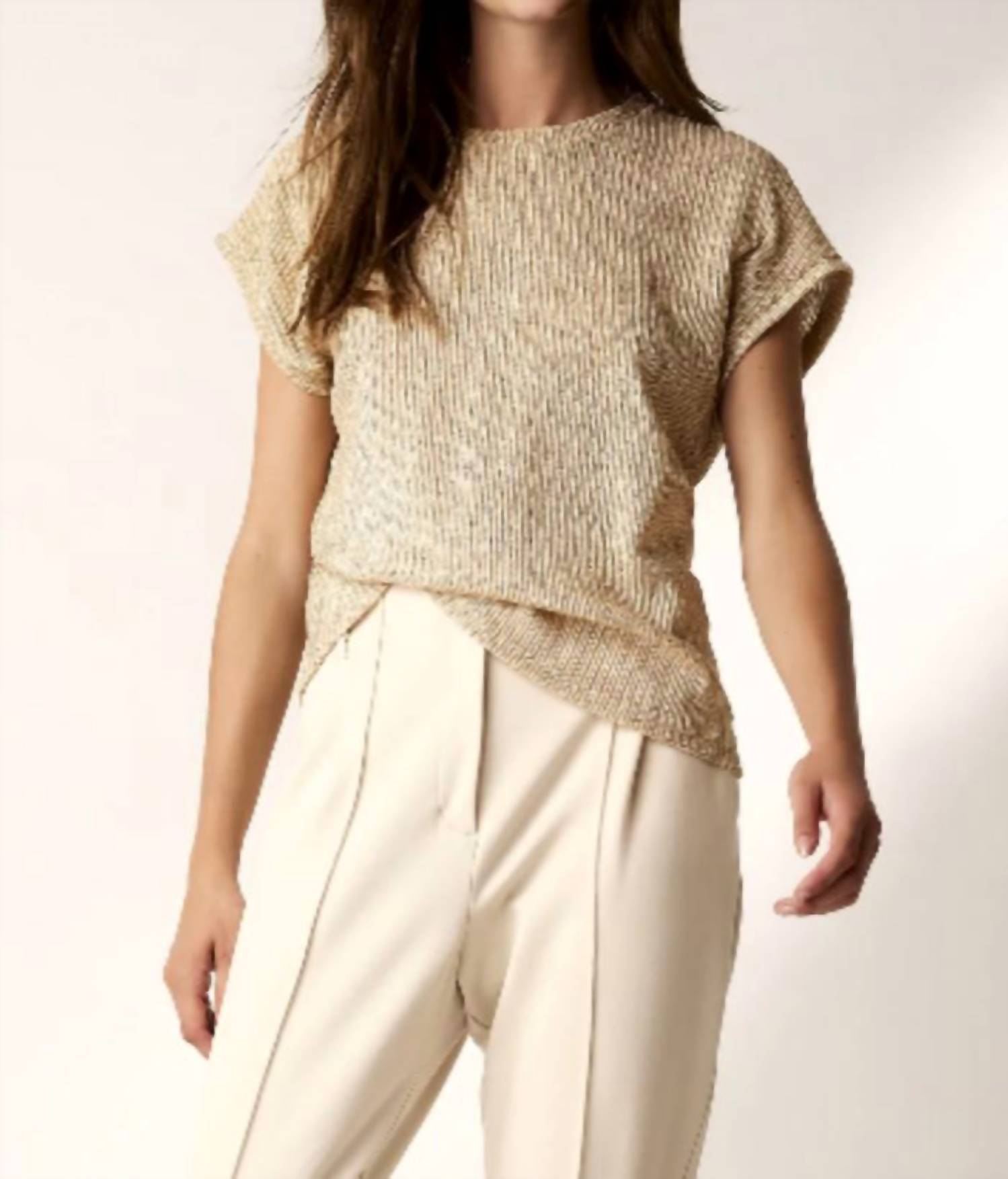 summum Coated 3D Jersey Top in alpaca gold - women's sweater