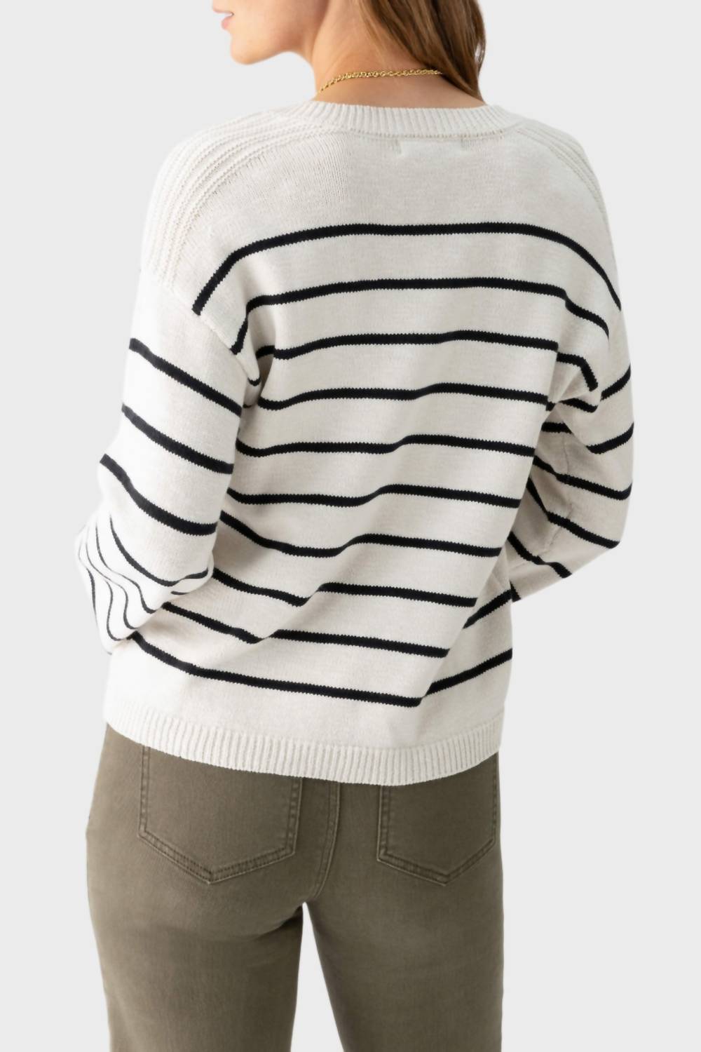 Sanctuary Dropped Shoulders Chill Vibes Sweater in chalk black stripe - women's sweater - detail view