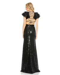 Mac Duggal - Ruffle Sleeve Lace-up Back Evening Gown