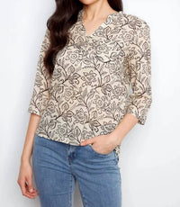 Charlie B - Printed Cotton Gauze Roll-up Sleeve Blouse