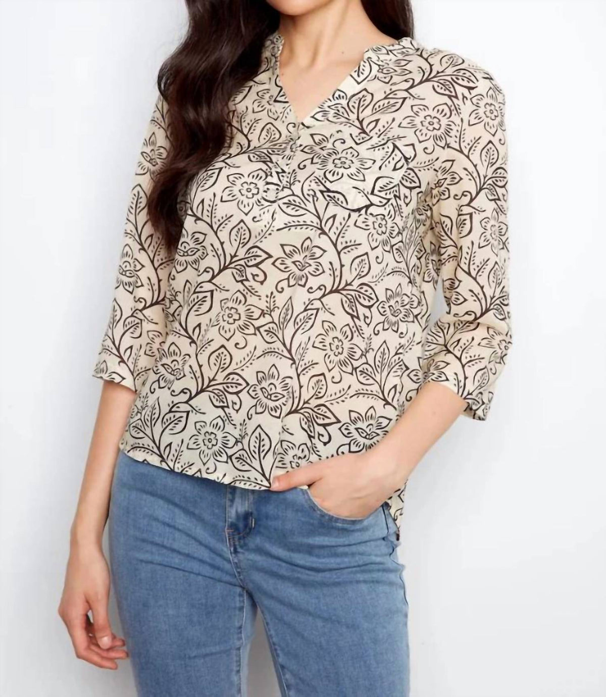 Charlie B - Printed Cotton Gauze Roll-up Sleeve Blouse