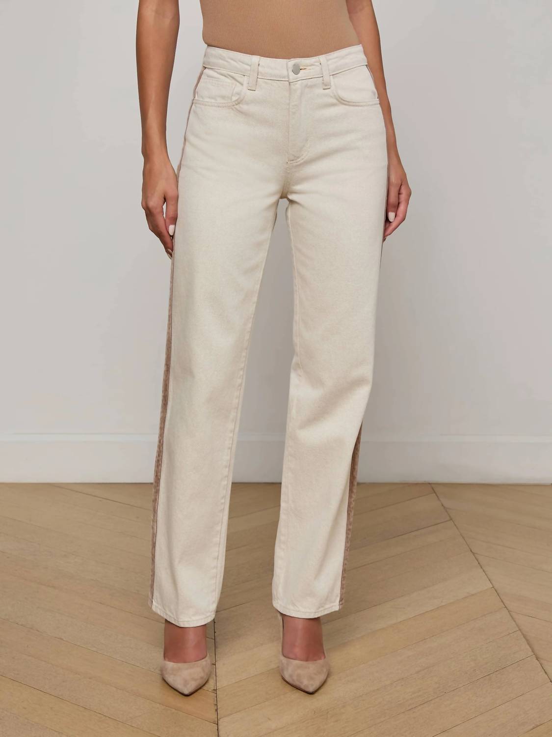 L'Agence Jones Stovepipe Jeans in desert tan taupe - women's jeans - view 4