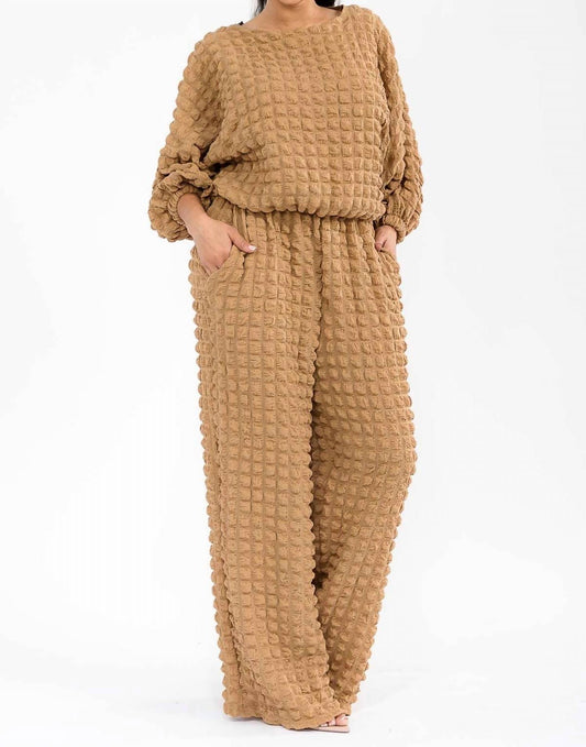 Karen T Design - Long Sleeve Bubble Top And Wide Leg Pants Set