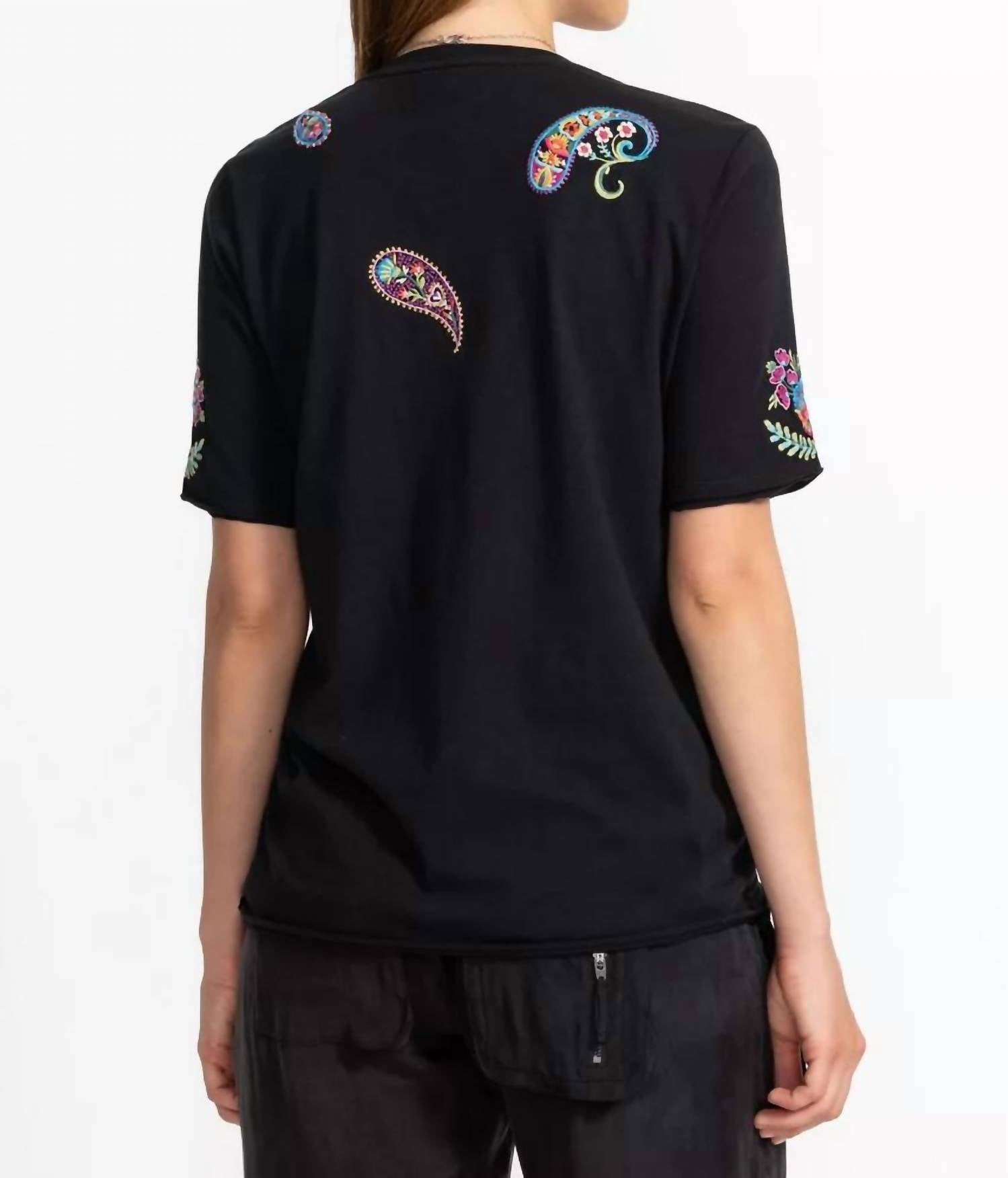 Johnny Was - Raw Hem V-neck Embroidered Tee