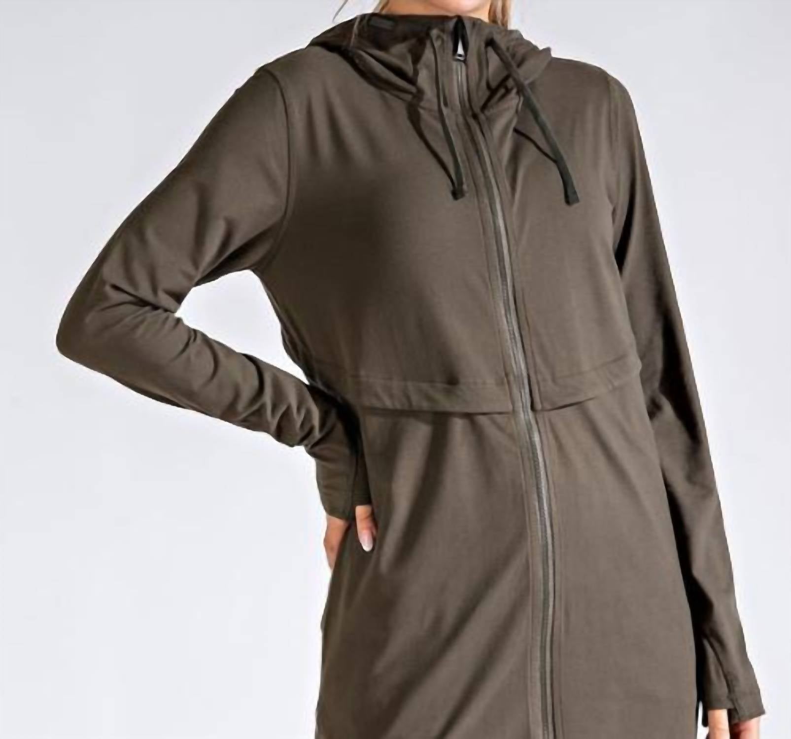 RAE MODE Long Hooded Active Jacket - Plus Size in olive - women's jacket - view 5