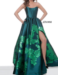 Jovani - Strapless Floral Prom Gown