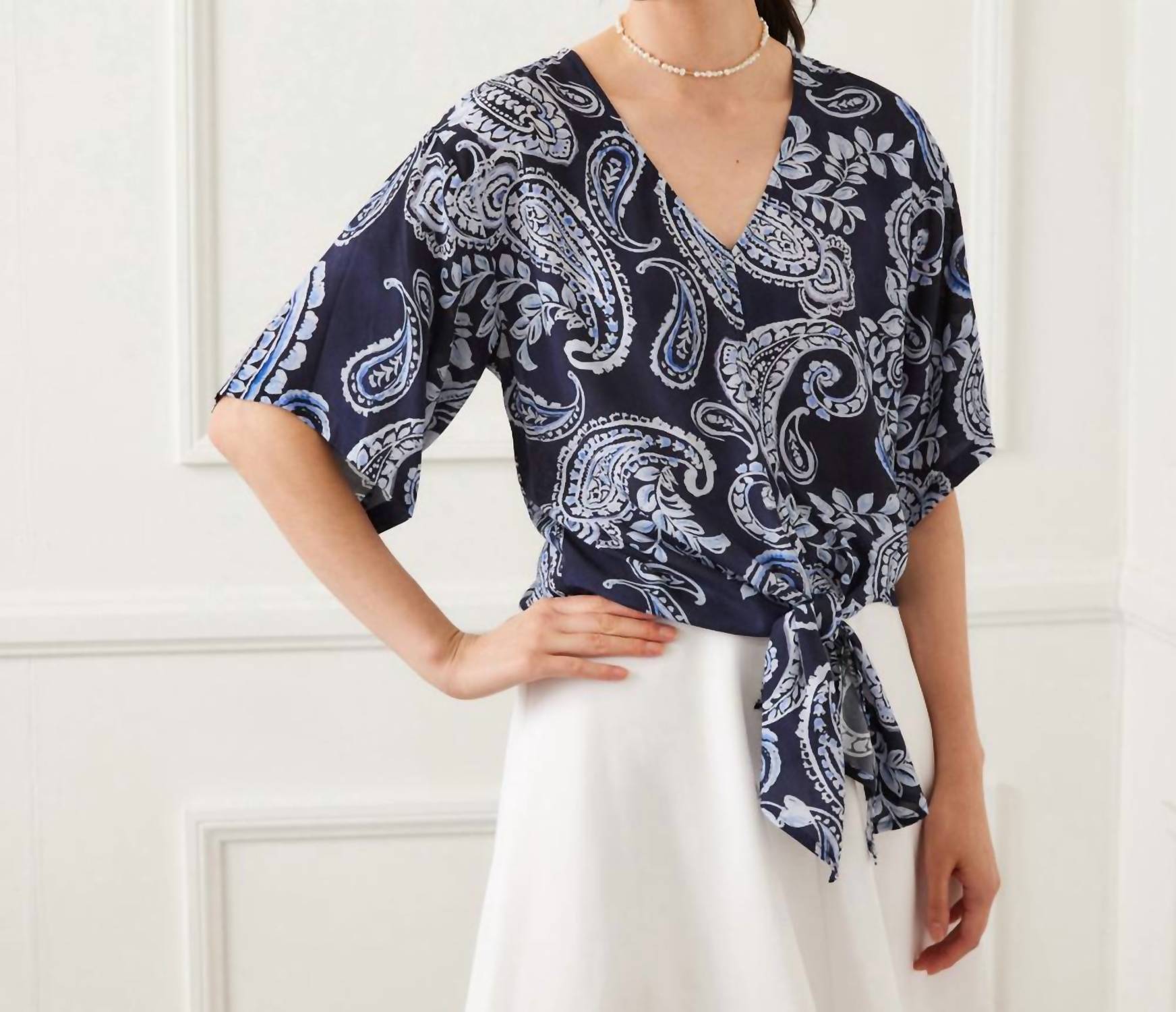 Karen Kane - Flutter Sleeve Tie Front Top
