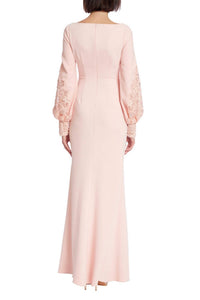 Badgley Mischka - Women's Detail Bishop Sleeve Zipper Back Stretch Crepe Gown