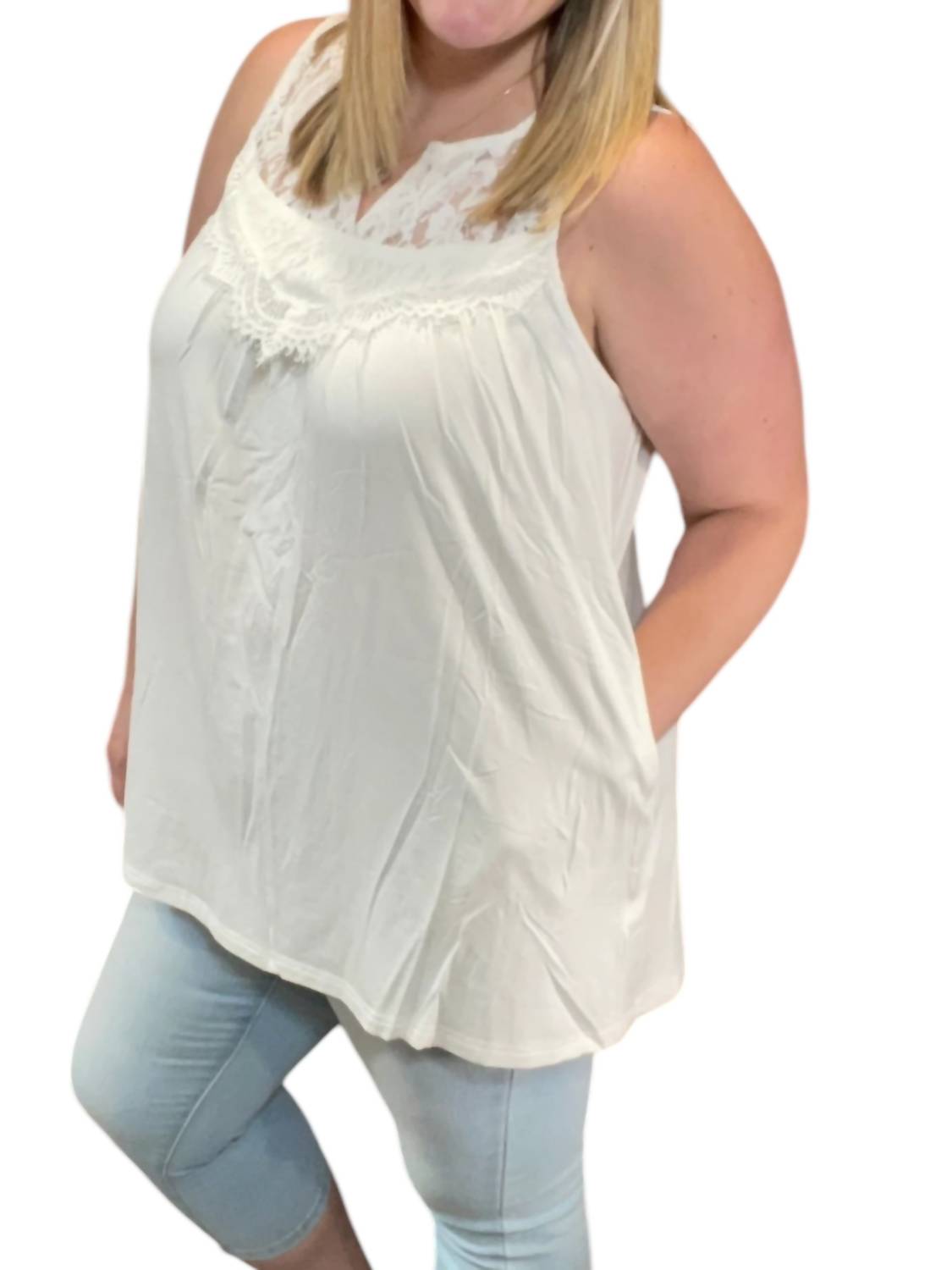White Birch - Lace Trim Sleeveless Tee