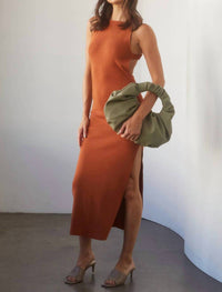 CRESCENT Irina Halterneck Criss-cross Back Midi Knit Dress in rust - women's dress - view 4
