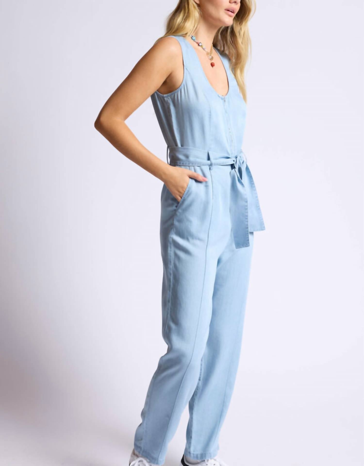 Sage The Label - Belted Scoopneck Jumpsuit