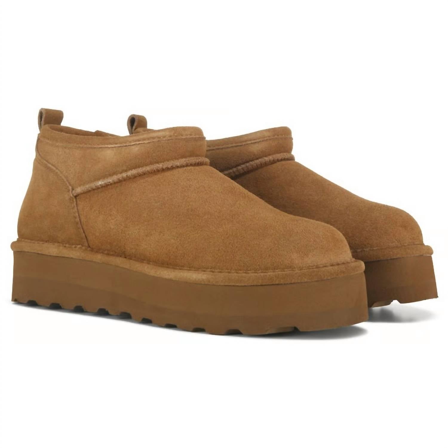 BEARPAW Women's Retro Super Shorty Boot in hickory - women's shoe - detail view