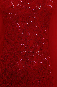 S.L. Fashions - Cutout Crew Neck Lace Panel Crepe Dress