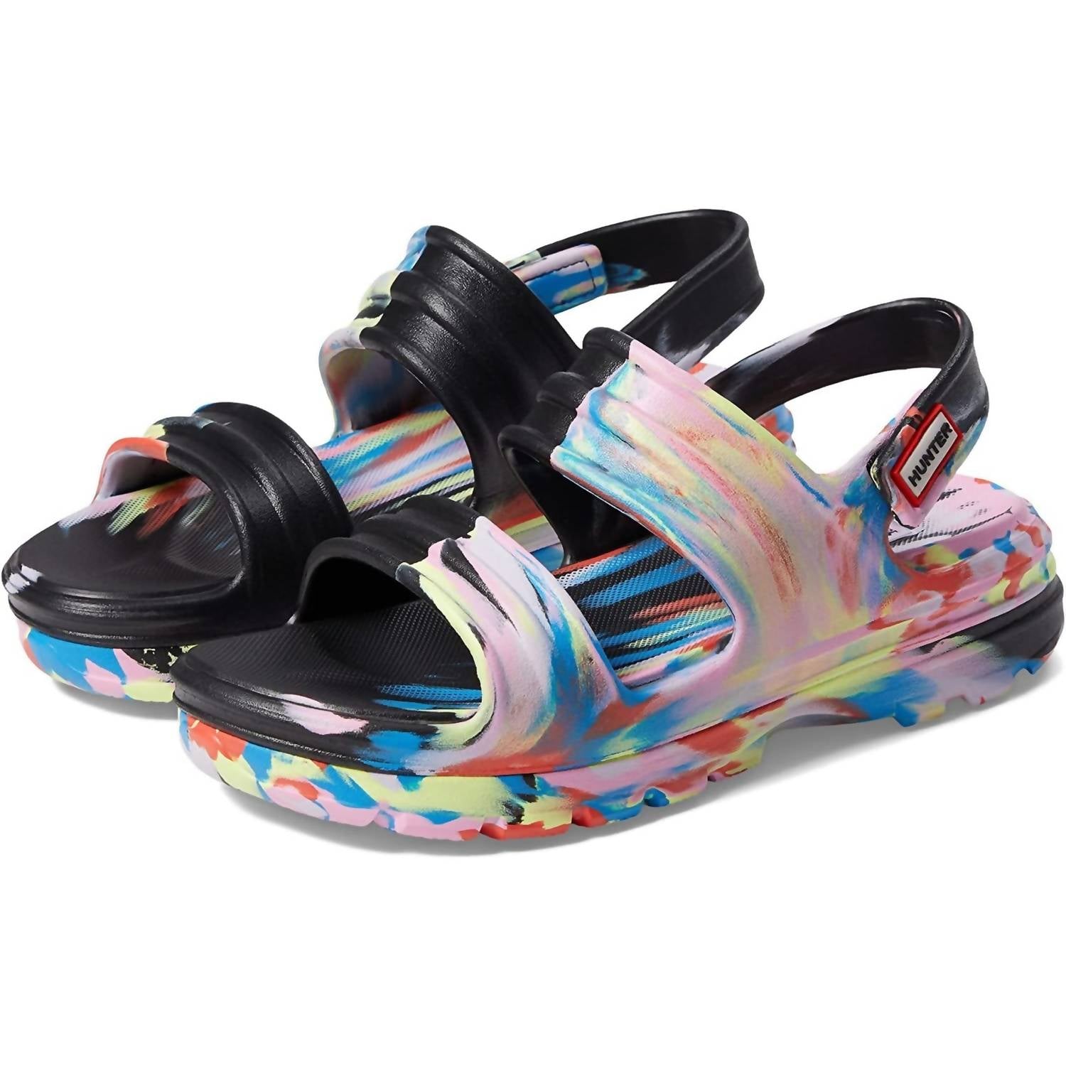 HUNTER Women's Bloom Algae Marble Adjustable Strap Sandals in black - women's sandal
