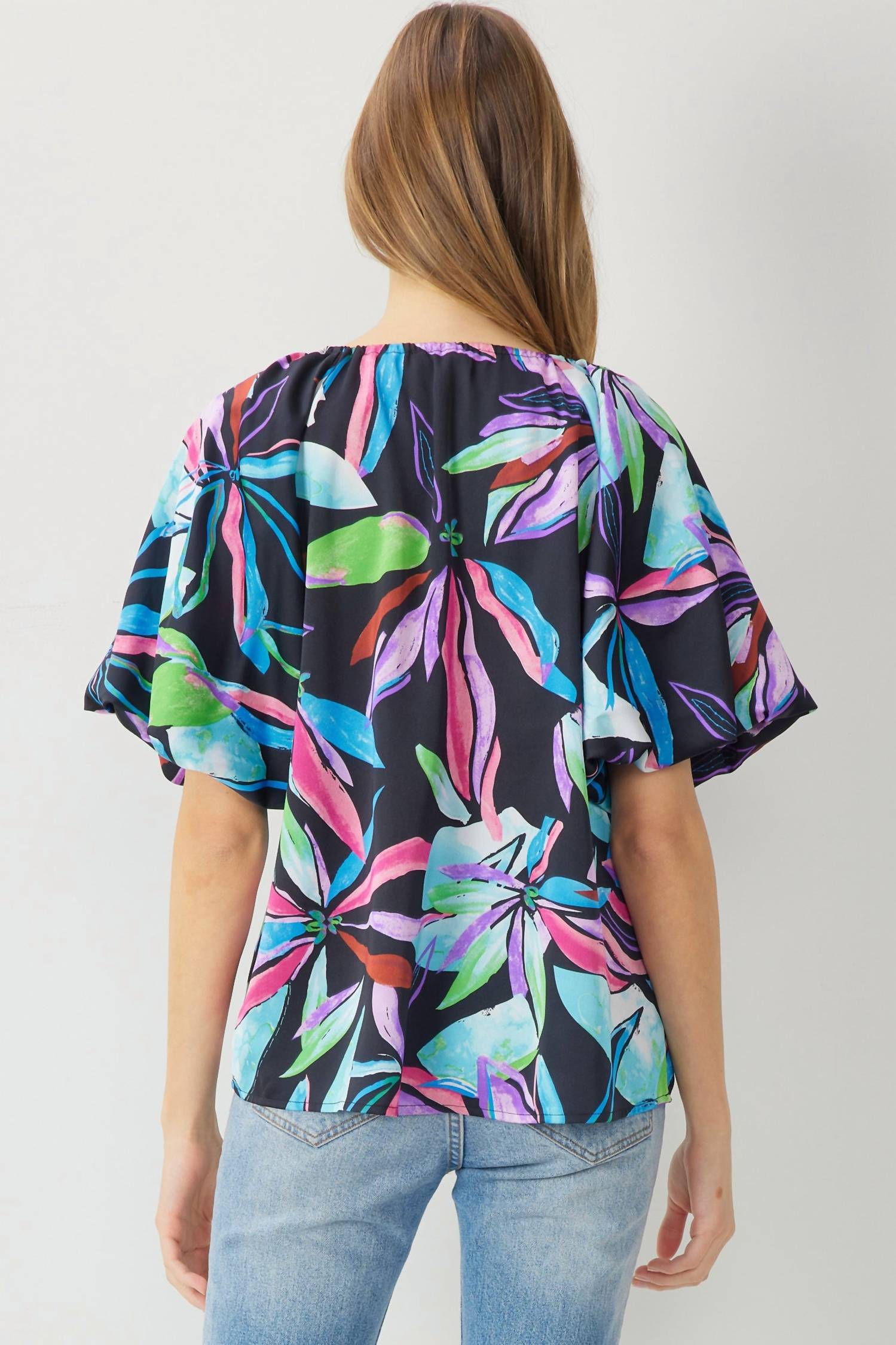 Entro - Floral Bubble Sleeve Blouse