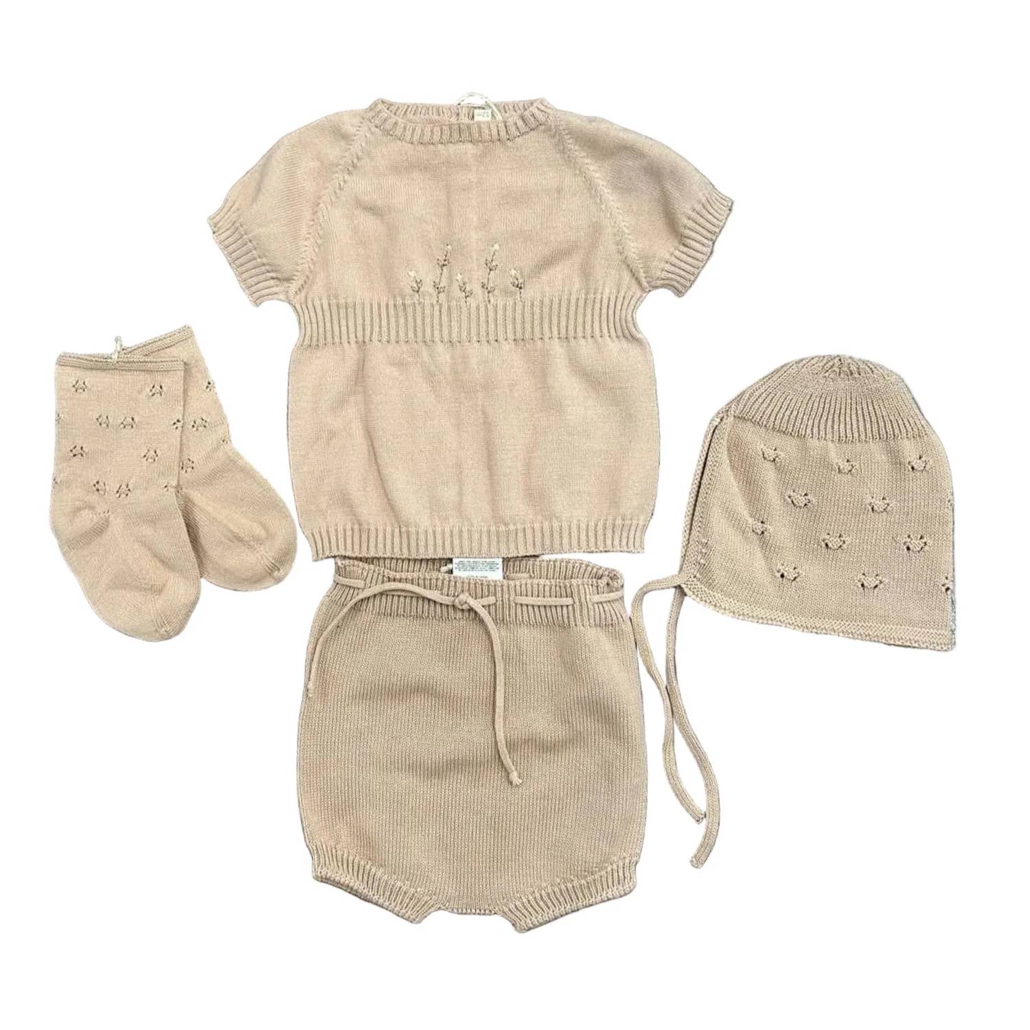 Chantique'S Showroom - Girls Embroidered Flowers Knit Short Set