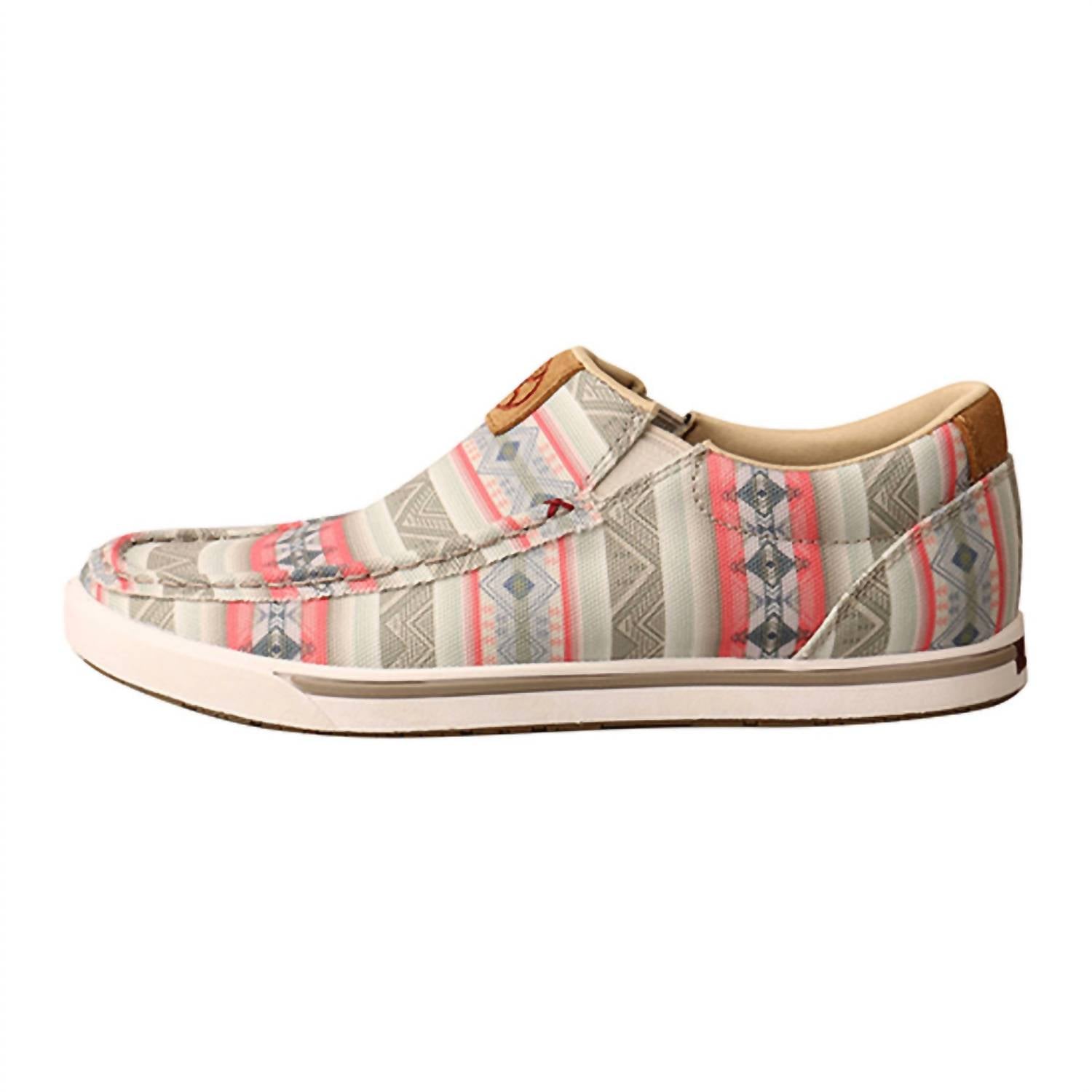 TWISTED X Women's Slip On Hooey Shoe in loper pink multi - women's sneaker - detail view