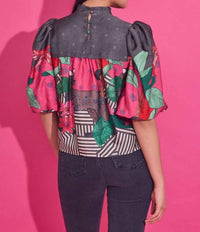 Alden Adair Mel Puff Sleeves Top in colony stripe - women's blouse - alternate view