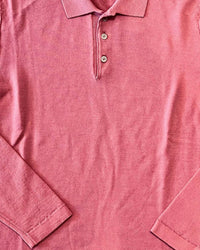 Crossley Men's Long Sleeve Wool Knit Polo in pink - men's long sleeve top - detail view