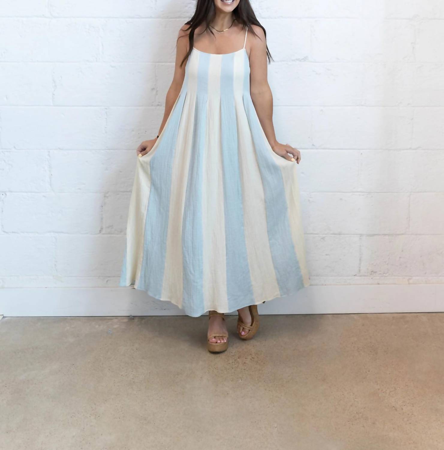 By Together - Striped Cami Pintuck Midi Dress