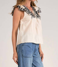 Elan - Lace Up Embroidered Top
