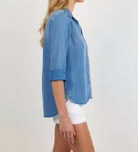 Bella Dahl Tail Button Down Shirt in indigo harbor wash - women's shirt - detail view