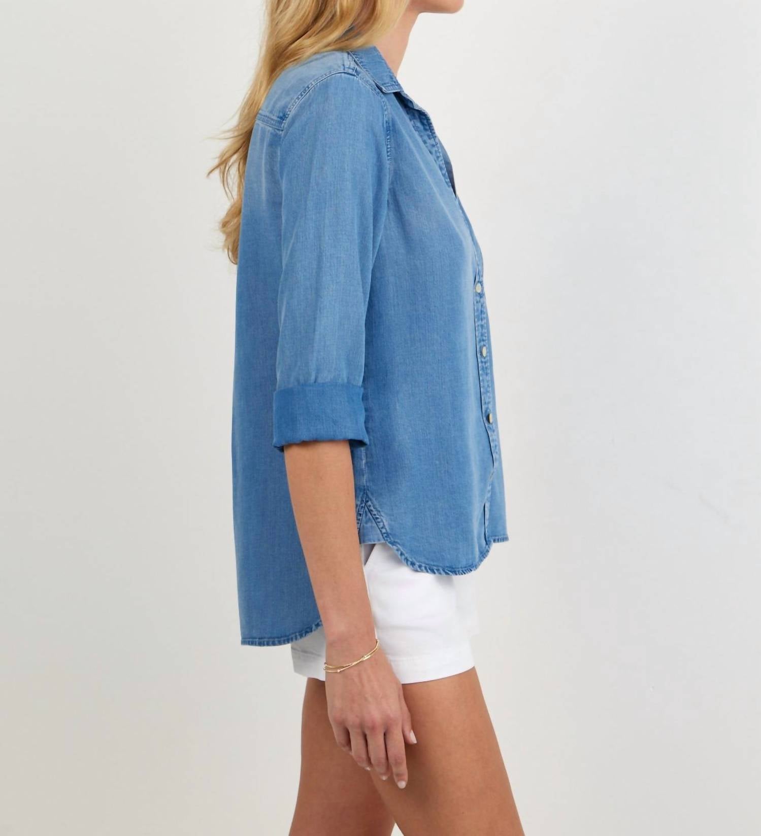 Bella Dahl Tail Button Down Shirt in indigo harbor wash - women's shirt - detail view