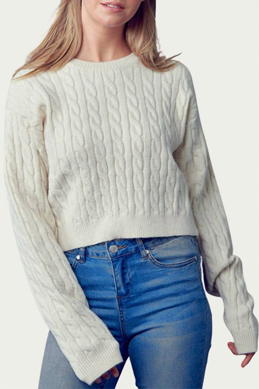 CROPPED CABLE-KNIT CREWNECK SWEATER