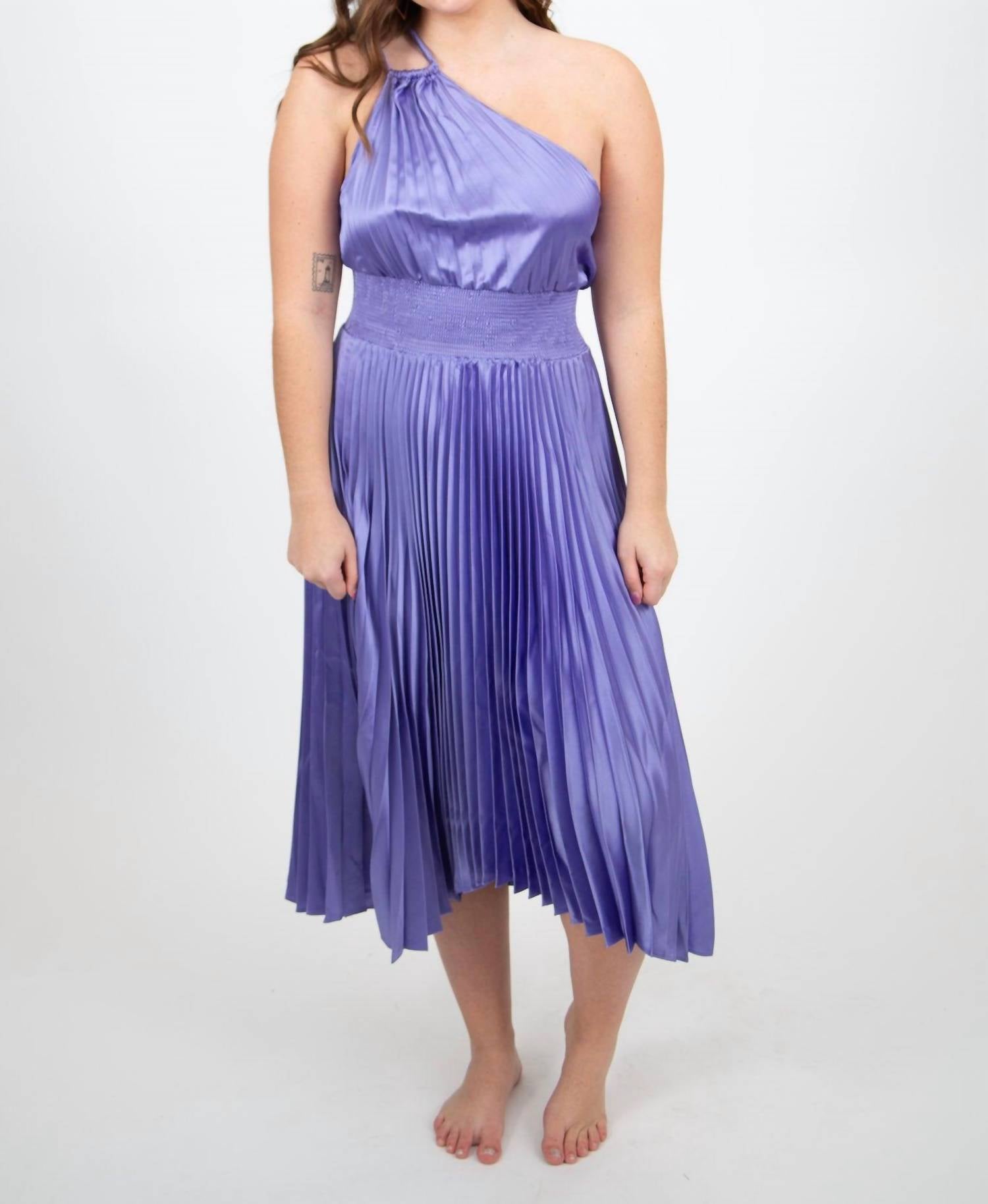 Ina Fashion - Pleated One Shoulder Midi Dress