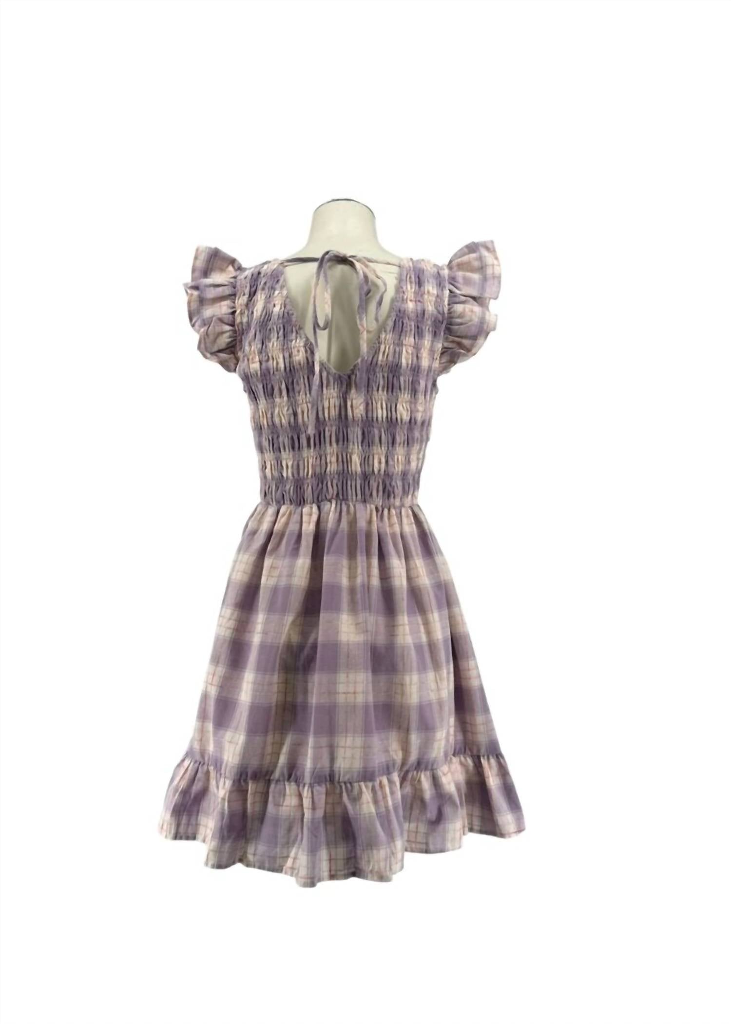 En Saison - Women's V Neck Gingham Ruffle Sleeve Midi Dress