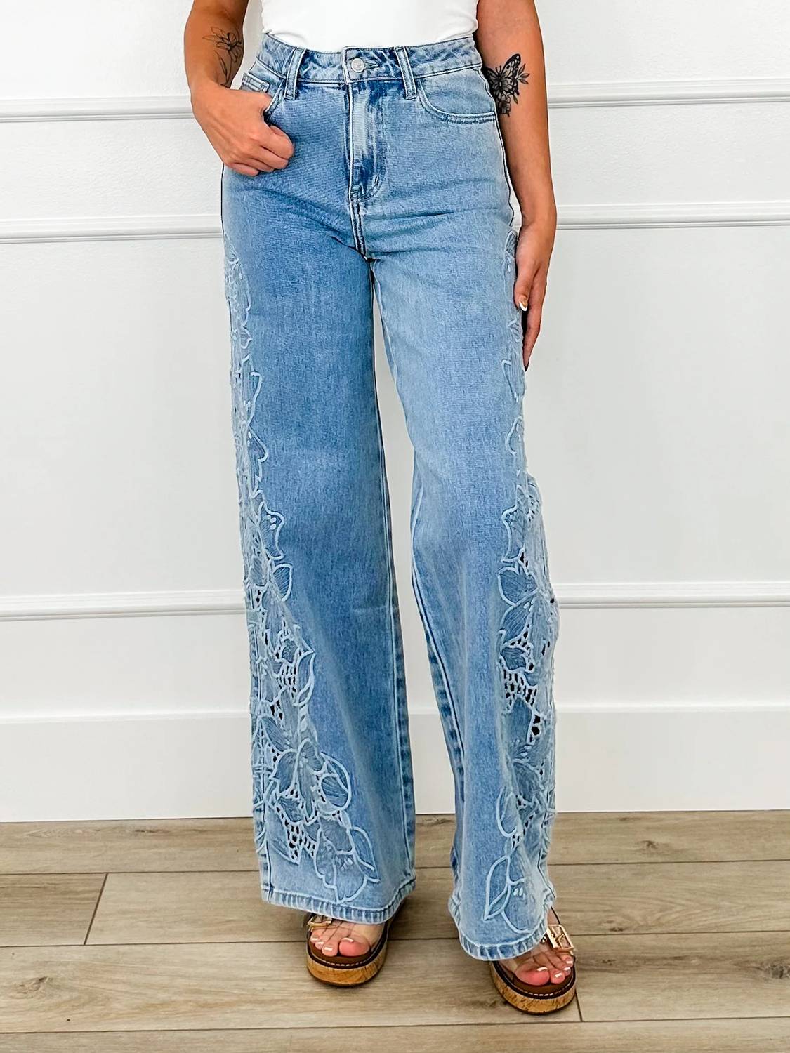 Blakeley - Liz Embroidered High-rise Wide Leg Jeans