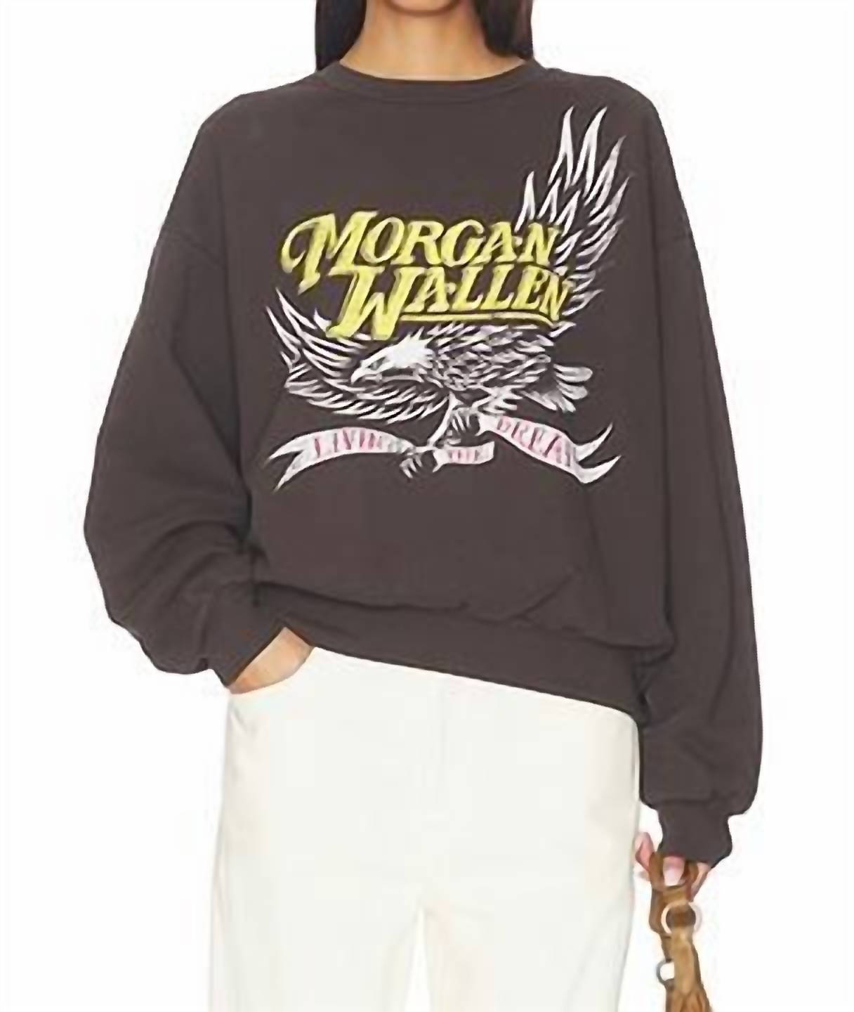 DAYDREAMER Women's Morgan Wallen Classic Eagle Oversized Crew Sweatshirt in washed black - women's top - detail view