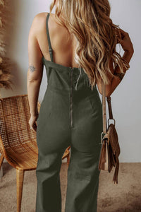 1 The Woman - Seamed Zipper Spaghetti Strap Flared Jumpsuit