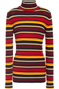 Victoria Beckham - Striped Ribbed Wool Blend Turtleneck Sweater
