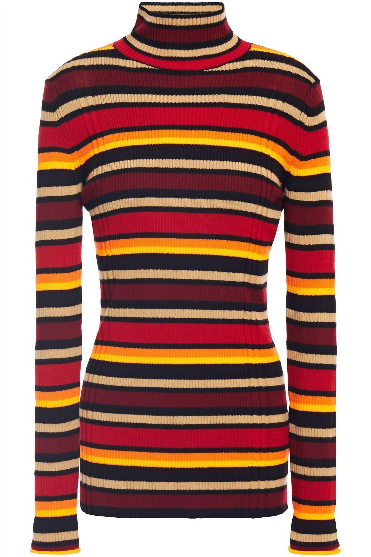 Victoria Beckham - Striped Ribbed Wool Blend Turtleneck Sweater