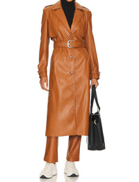 BARDOT Faux Leather Trench Coat in tan - women's jacket - detail view