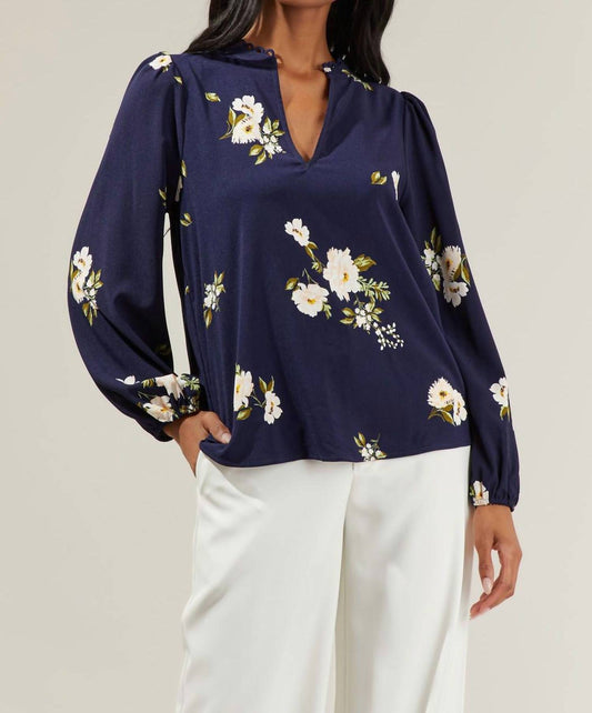 Sugarlips - Arlene Floral Split Neck Blouse