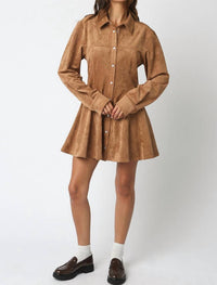 Olivaceous - Women's Kira Suede Button Down Dress