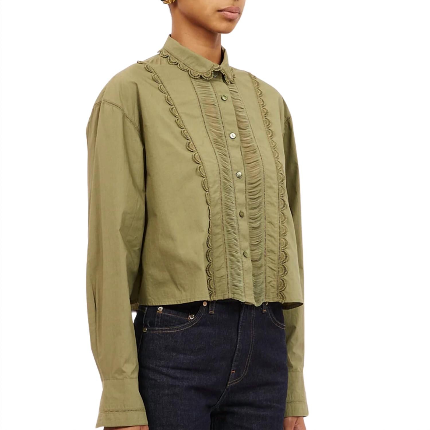 Ulla Johnson Women's Samira Blouse in lichen - women's shirt - detail view