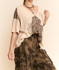 Davi & Dani - Leopard & Lace Patchwork Top