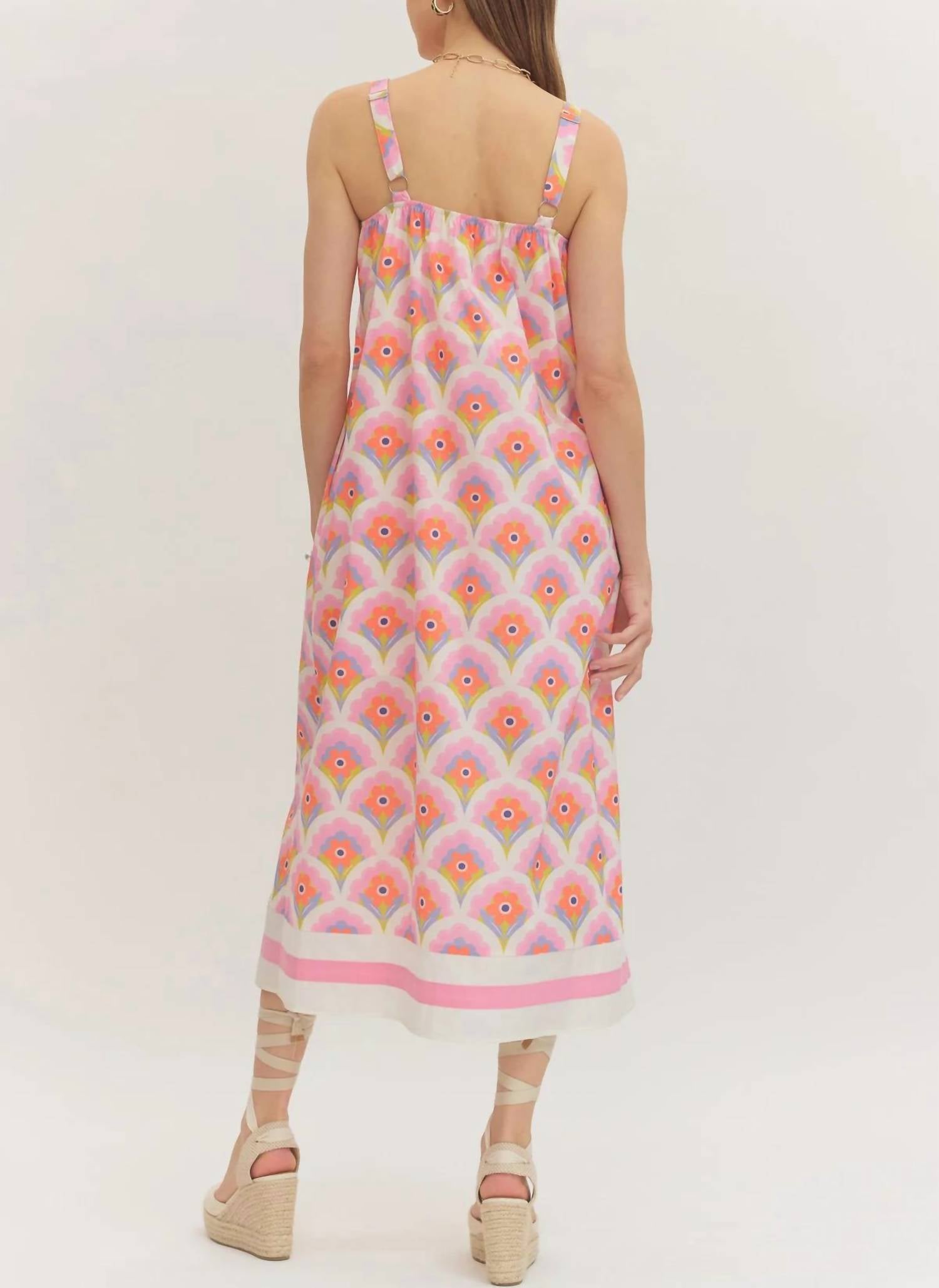 Entro - Floral Contrasting Stripe Midi Dress