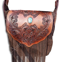 American Darling - Women's Turquoise Stone Leather Western Fringe Crossbody Bag