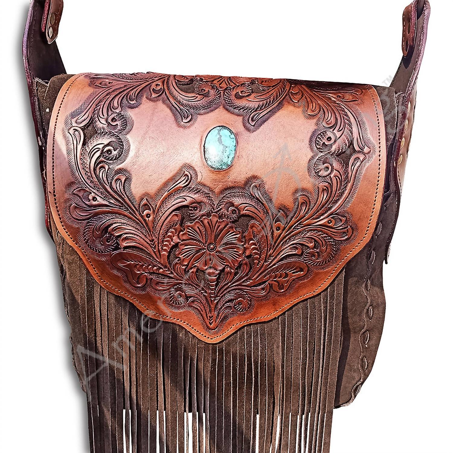 American Darling - Women's Turquoise Stone Leather Western Fringe Crossbody Bag
