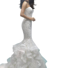 Allure Bridals - Strapless Ruffled Lace Mermaid Wedding Gown